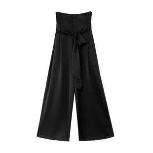 周大大工作室◆三醋酯高腰阔腿休闲花苞长裤女夏法式气质收腰裤子