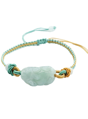 天然缅甸翡翠招财进宝貔貅手绳编织玉石手串手链复古风男女士手饰