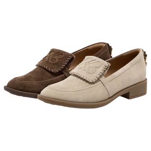 真美诗暂停键2025秋季新款复古舒适翻盖穿绳羊绒乐福鞋女YZK06CA5