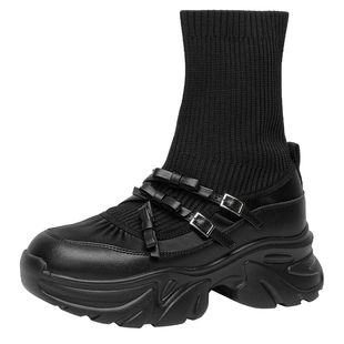 戈美其弹力袜靴女舒适新款春季银色玛丽珍女靴厚底增高针织短靴子