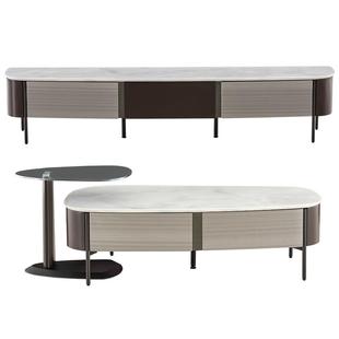 全友家居简约现代微晶石茶几电视柜圆弧加厚台面移动茶台670197