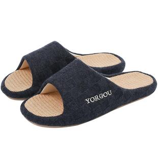 远港男士亚麻拖鞋四季居家用室内防滑防臭软底地板棉麻布吸汗春秋