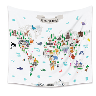 卡通动物地图挂布墙壁装饰挂毯背景布床头房间宿舍布置遮挡免打孔