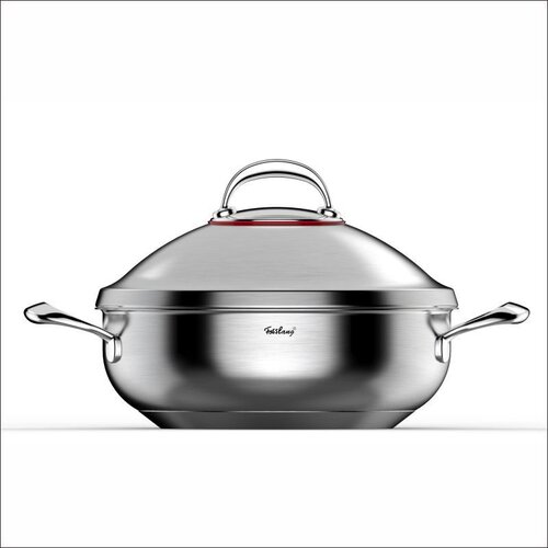 锅霸！菲仕朗FOSSLANG18/10不锈钢双层蒸锅 火锅煎炒锅多用锅30cm