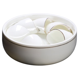 羊脂玉白瓷茶洗高档水盂茶缸小号笔洗茶盆家用碗茶具套装不吃茶渍