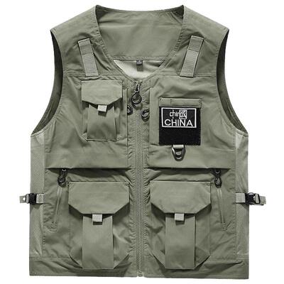 JPDUN宽松春季拉链多袋工装马甲