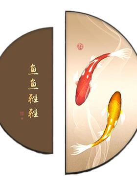 新款新中式玄关装饰画半圆形饭厅餐桌两联画如意字画壁画餐厅茶室