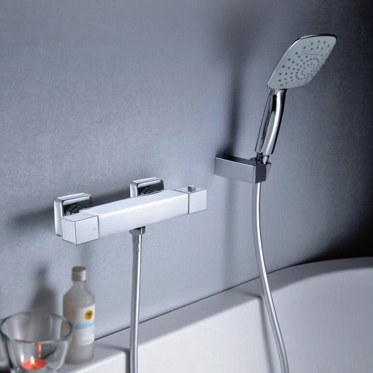 全铜恒温淋浴水龙头花淋浴温控淋浴屏套装明装水阀混方形洒