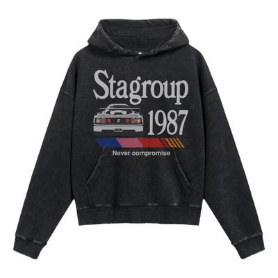 STA1987车牌logo水洗连帽卫衣