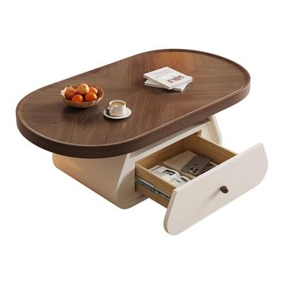 帕沙曼中古风茶几桌奶油客厅家用小户型复古椭圆形胡桃木茶台轻奢