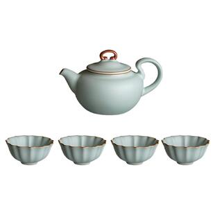 青澹汝窑功夫茶具套装家用客厅泡茶简约茶壶整套景德镇陶瓷冰裂釉