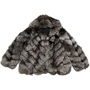 由派头狐狸毛皮草男外套大码休闲连帽皮毛一体真皮衣短款大衣冬季