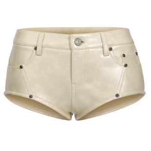 【拉高腿线】复古黑油蜡质感拼接复合低腰超显腿长厚实皮质短裤潮