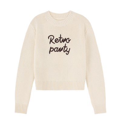 MISAZ手工绣花复古圆领羊毛毛衣