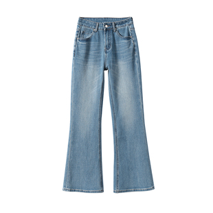 淘么淘 双版本适配不同身高 四面弹莱卡棉显瘦高腰微喇牛仔裤新款