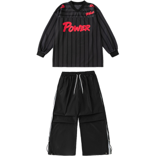 炸街儿童嘻哈秋季速干练功服少儿HIPHOP男女童爵士舞表演服套装