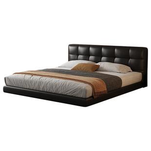 乔登高端大气主卧悬浮床黑色头层牛皮泡芙床真皮简约现代2025新款