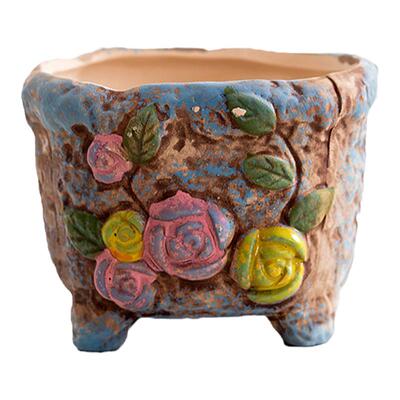 多肉花盆特价清仓创意手绘桃蛋肉肉老桩花盆粗陶透气桌面仙人掌盆