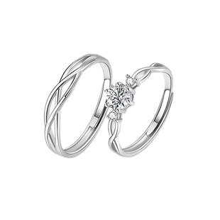 中国黄金珍尚银情侣对戒交织的爱纯银求婚戒指七夕送女友礼物S925