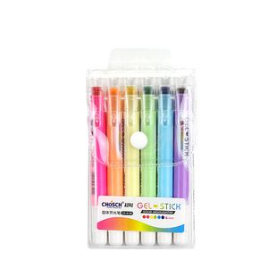 可爱创意文具 固体荧光笔划重点荧光标记笔6色彩色记号笔醒目笔学生用糖果色做笔记多色果冻笔一套淡色小清新