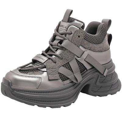 百丽女鞋子厚底高帮银色