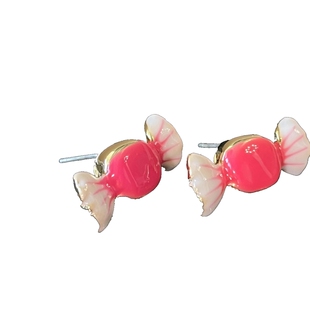 小众设计趣味糖果金属镀釉耳钉女童趣糖果造型925银针耳钉