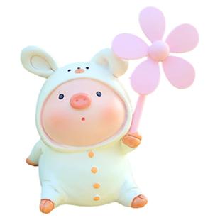 创意可爱小猪风车竹蜻蜓熊兔子电瓶车摆件自行车载电动摩托装饰品