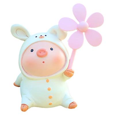 创意可爱小猪风车竹蜻蜓熊兔子电瓶车摆件自行车载电动摩托装饰品