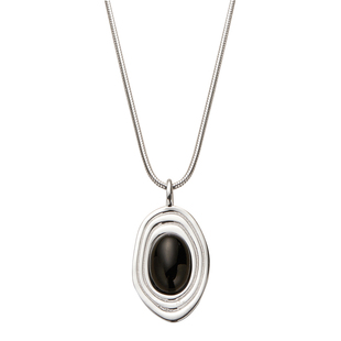 素图项链女925银黑玛瑙坠链复古小众设计感长项链简约高级毛衣链