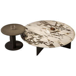 宝格丽白人造大理石茶几poliform奶油风轻奢高级设计意式极简客厅