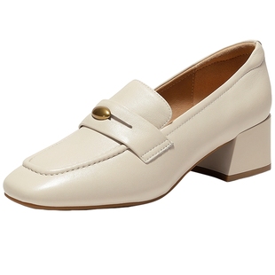 森达时装鞋女2026春季新款知性职场粗跟浅口小皮鞋ZTJ14AA6