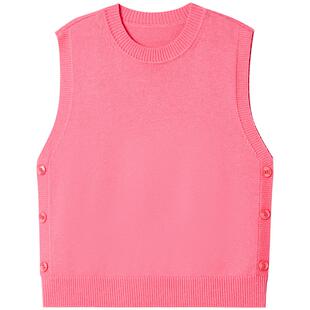 ToyzY【博主同款】粉色圆领针织马甲背心女2024年秋新款叠穿上衣