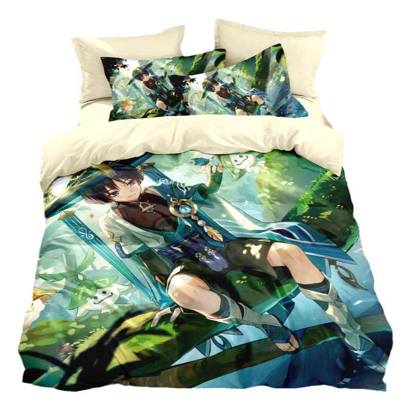 原神散兵纯棉四件套可爱卡通被套二次元全棉学生宿舍床单三件套