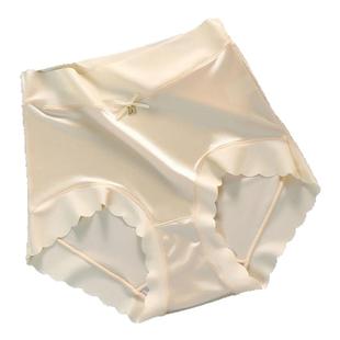 中高腰丝绸缎面内裤女士收腹裤抗菌蚕丝内档冰丝无痕透气亲肤舒适