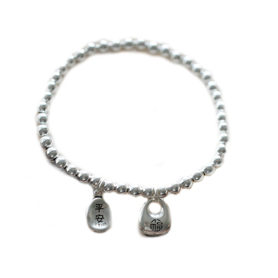 足银999新中式手链纯银实心小胖福坨平安喜乐银珠子手串叠戴女款