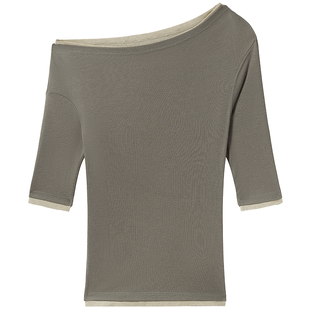 【Bella Hadid同款】Miss Sixty25夏款大领口斜肩型T恤女两件套