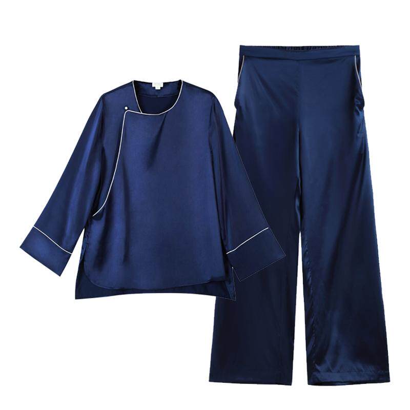 丝侬新中式真丝睡衣女士长袖套装优雅国风珍珠扣丝绸桑蚕丝家居服