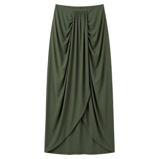 Split wrap asymmetrical draped skirt纯色开叉包裹不对称垂褶裙