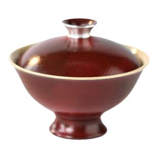 故宫红鎏银高足天地二才盖碗80ml景德镇手工陶作中式礼品功夫茶具