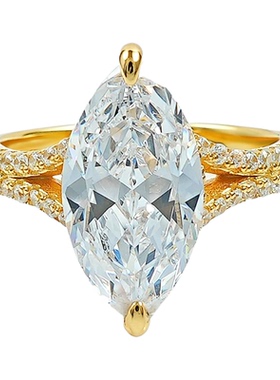 4ct《纤芒》冰花切马眼钻925银戒指撞色金臂密镶时髦个性求婚订婚