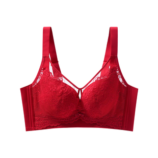 芬腾女士大胸显小文胸性感蕾丝内裤结婚红色本命年内衣三角裤套装