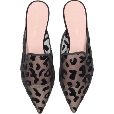 新品黑色网纱豹纹穆勒鞋