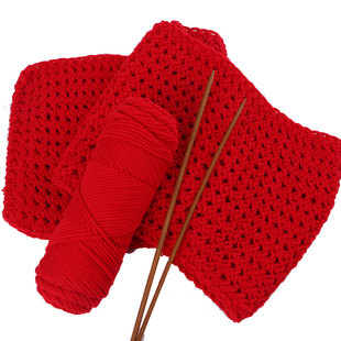 中国红毛线团织围巾大红色手工编织diy冰条线粗酒红色毛线球新年