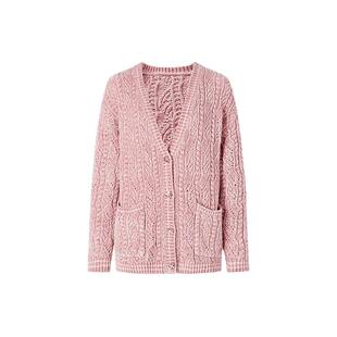 商场同款 摩萨克冬新品H型法式雪尼尔绞花开衫毛衣上衣女