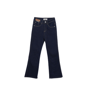 冬季加绒微喇牛仔裤女高腰深蓝色修身显瘦保暖高阶质感喇叭长裤子