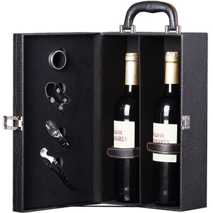 高档红酒包装礼盒双只装皮盒 红酒木箱葡萄酒礼盒定制拉菲盒子2支