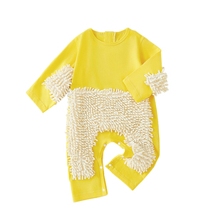 婴儿爬行服春秋纯棉宝宝拖地爬爬服新生儿拖把侠擦地板防脏连体衣