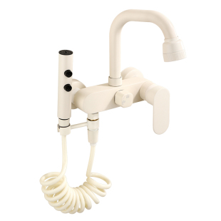 奶油白浴缸花洒多功能旋转水龙头 浴池入墙式冷热全铜龙头喷枪