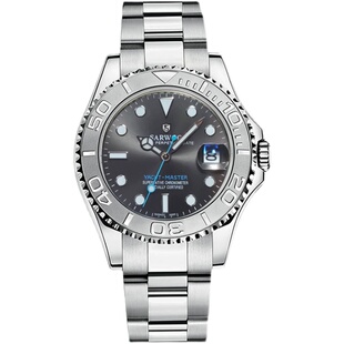 正品手表男士全自动机械表灰游艇防水潜水名仕潮钢带十大品牌男表