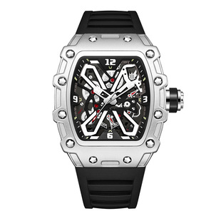 理查德同款男表时尚酒桶形镂空大表盘非机械夜光防水硅胶男士腕表